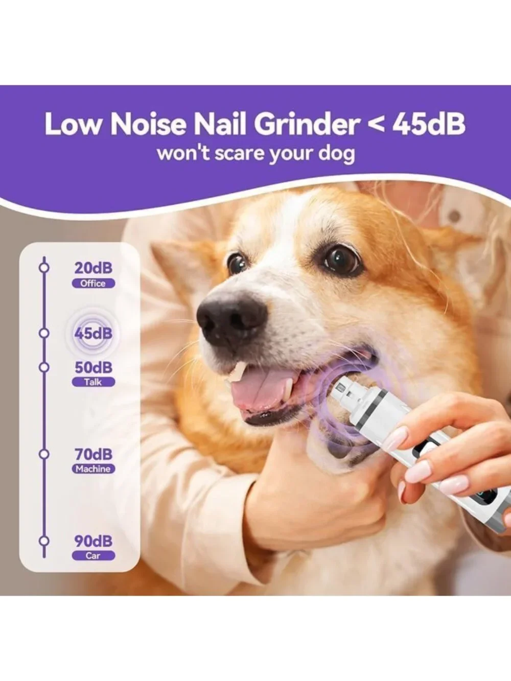 Ultra-Quiet Dog & Cat Nail Grinder with LED Light - Painless Pet Nail Trimmer